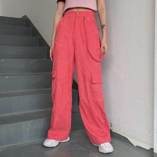 Summer Women Corduroy Clothing Overalls Casual Pocket Patchwork 2021 High Waist Straight Trousers Ladies Pants