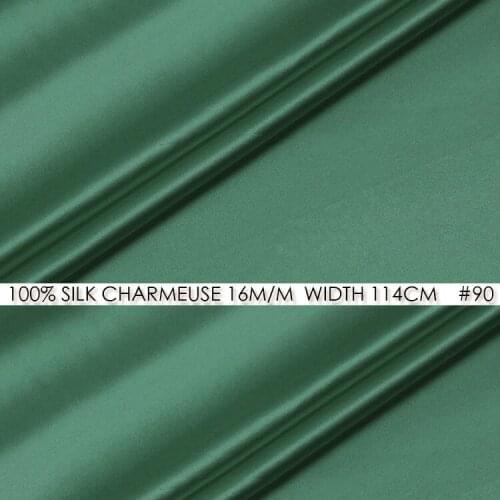 100% SILK CHARMEUSE SATIN Fabric 114cm width 16momme Pure Mulberry Silk Fabric Wedding Dress Fabrics Deep Sea Green NO 90