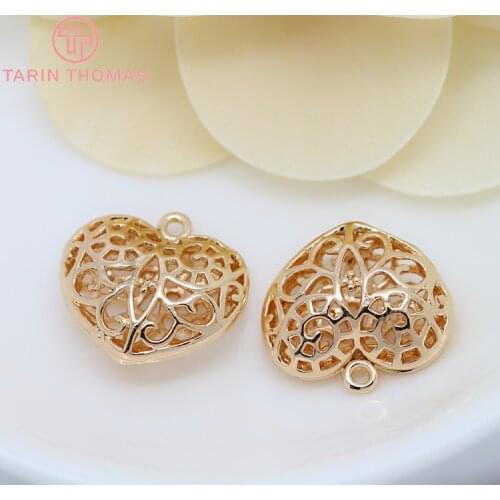 6PCS 19.5x18MM 24K Champagne Gold Color Plated Brass Hollow Heart Charms Pendants High Quality Diy Jewelry Accessories