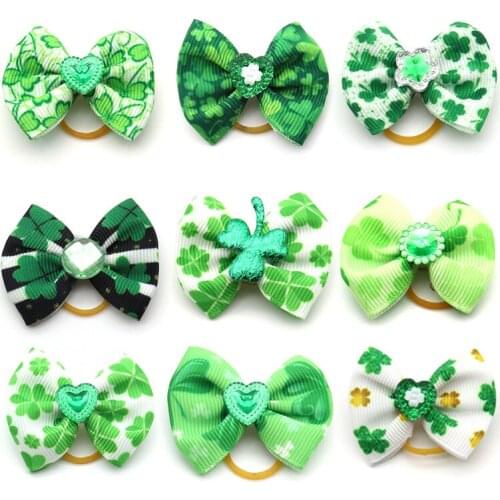50/100 Pc St. Patricks Day Dog Accessories for Small Dogs Hair Bows Accessories Cute Puppy Dog Hair Bows Rubber Bands Supplies