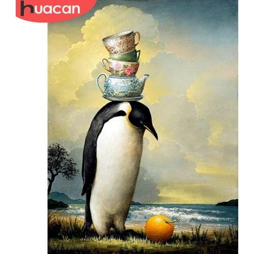 HUACAN Diamond Painting Animal Penguin Cross Stitch 5D Diamond Embroidery Seaside Home Decoration Handmade Gift