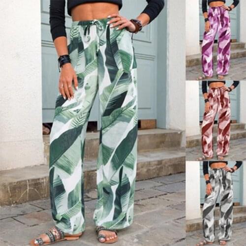Vintage Printed Wide Leg Cargo Pants Female 2021 New Fashion Streetwear Long Trousers Women High Waist Long Trousers