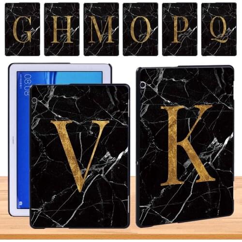 Tablet Case for Huawei MediaPad T5 10 10.1 Inch Drop Resistance Black Marble Series Back Hard Shell + Free Stylus