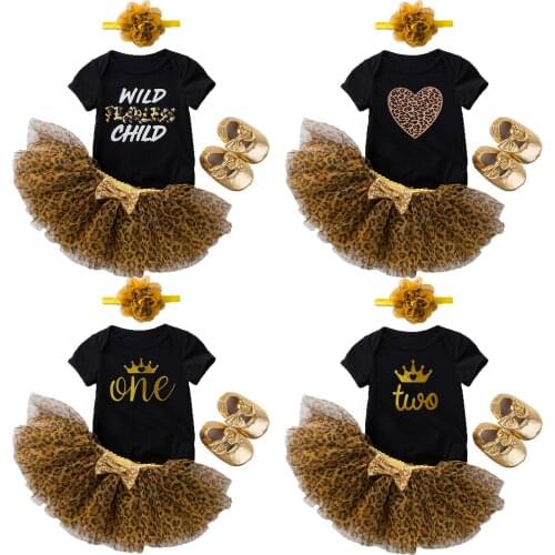 0-24 Months BirthDay Infant Toddler Baby Girl Dress Short Sleeve Romper & Leopard Printing Tutu Set-Kids Party&Casual Clothes