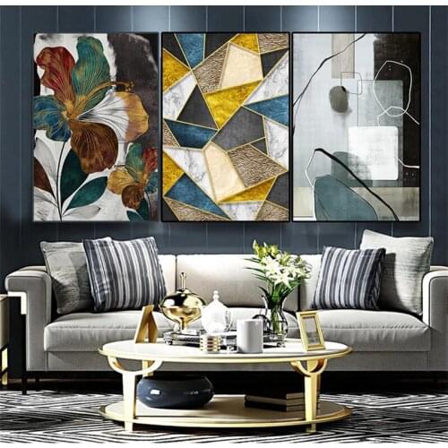 DIY Diamond Painting 3 piece Abstract Gold Foil Lines Green full square/round diamond embroidery mosaic painting