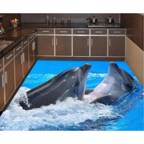 Home Decor Dolphin 3D videos posted floor bathroom waterproof adhesive PVC flooring wear