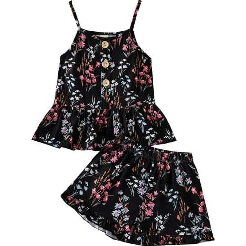 FOCUSNORM 0-3Y Summer Infant Baby Girls Clothes Sets 2pcs Floral Printed Sleeveless Ruffles Vest Tops Shorts