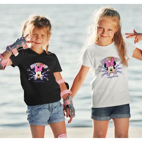 Disney Summer Kids T-shirts Kawaii Baby Girl Boy Minnie Mouse Head Printing Four Seasons Top Outdoor Fashion Black White T Shirt