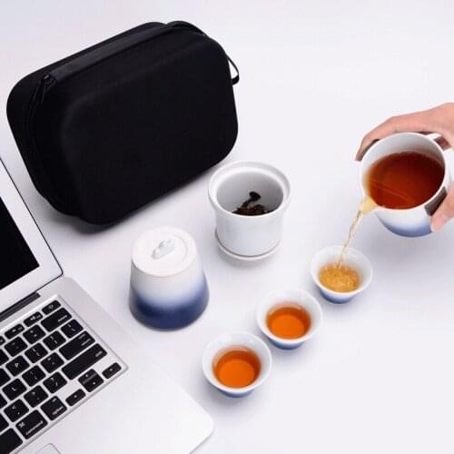 Gradient Travel Tea Set Outdoor Portable One Pot and Three Cups of Ceramic Kungfu Tea Set