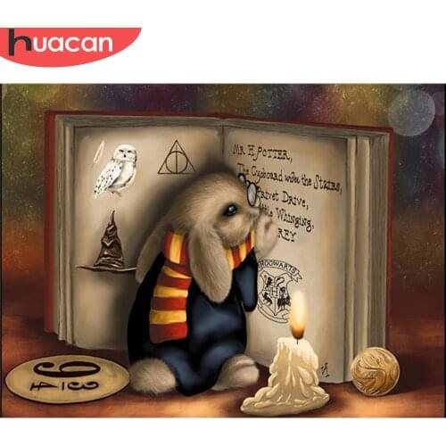 HUACAN 5D Diamond Painting Cross Stitch Rabbit Full Drill Square Diamond Embroidery Animal Diamond Mosaic Book Decor For Home