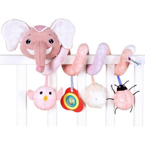 Carseat Toys Soft Hanging Bed Toys Lovely Baby Bed Cradle With Music Box, Bedside Bell, Pink-gray Elephant, Doll For Infants