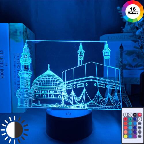 Muslim Mosque 3D Night Lamp for Home Decor Nightlight The Koran Rgb Color Changing Acrylic Led Night Light Cool Ramadan Gift