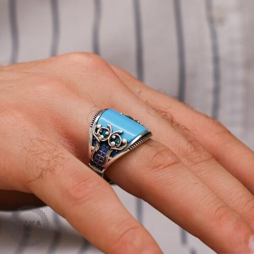 Turquoise Stone 925 silver mens ring. Mens jewelry stamped with silver stamp 925 All sizes are available