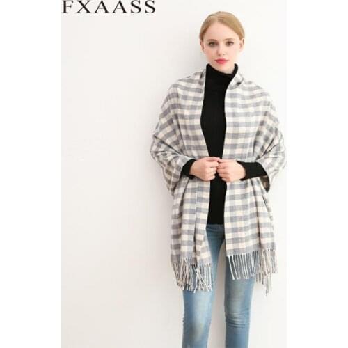 FXAASS New Autumn/Winter Shawl Fashion Women Large Scarf Luxury Plaid Tassel Cashmere Scarves Thicken Warm Ring wholesale
