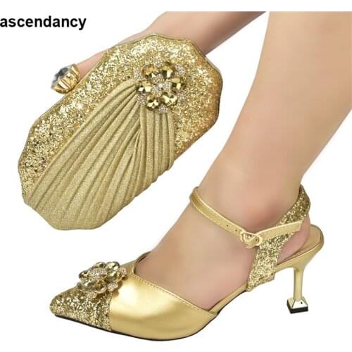 New Arrival African Italian Shoe and Bag Sets 2021 Spring Autumn Women Pumps Sexy Buckles High Heels Shoes Sandals Plus Size