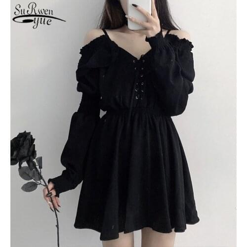 Off Shoulder Long Sleeve Sling Dress Women 2021 V-Neck Black Summer Short Dress Party Plus Size Ladies Dresses Robe Sexy 13434