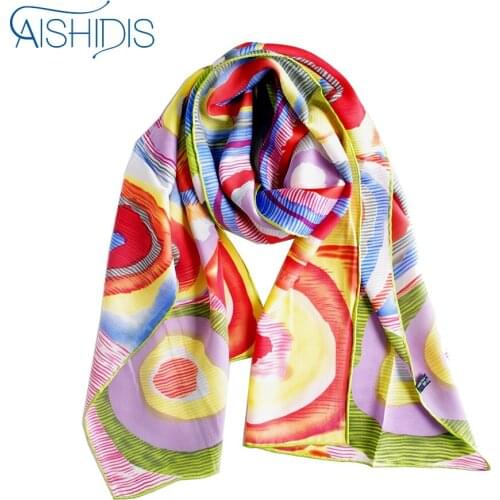 New Brand Long Silk Scarf Women Drawing Art Headscarf Neckerchief Colorful Squares with Concentric Circles Design