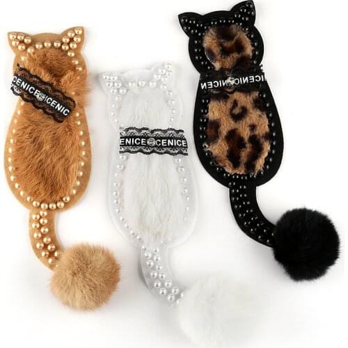 Cat Plush Patch Applique for Clothes Diy Patch 3D Handmade Beaded Applique Clothes Sew-on DIY Crafts Hat Bag Decorations