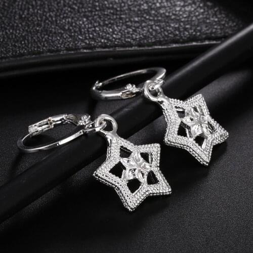Hot 100% 925 Sterling Silver star earrings Ear clip high quality Fashion Jewelry Christmas Gift earrings for women