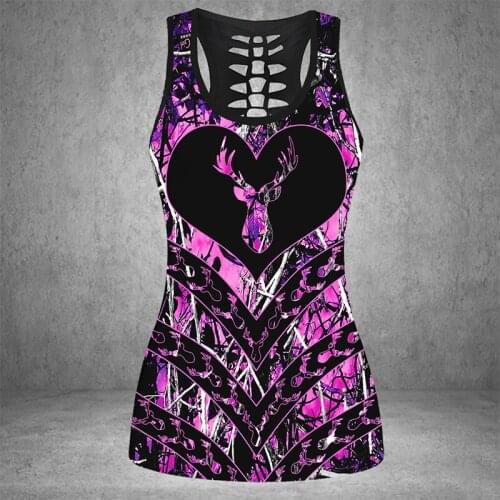 Tank Tops Women Elk Printing Cut Out Back Tshirt 2021 Summer Casual Ladies Sleeveless Top Gym Workout Vest Fitness Shirt Tees