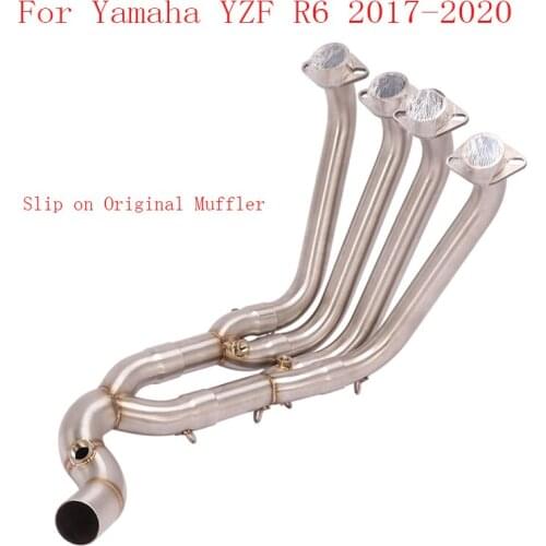 Motorcycle Exhaust System Header Pipe Connection Link Tube Modified Half Blue Connect Pipe for Yamaha YZF-R6 2017-2020