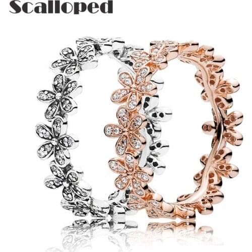 SCALLOPED Rose Gold Daisy Flower Rings Women 2020 New Promotion Small Zircon Lady Elegant Party Jewelry Dropshipping