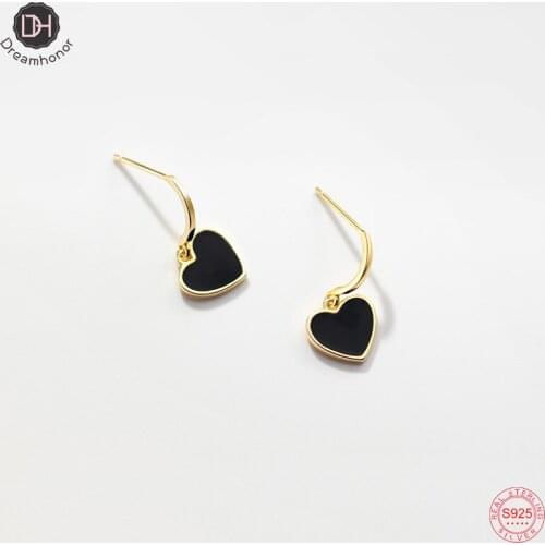 Dreamhonor Fashion 925 Sterling Silver Black Enamel Drop Earrings Wholesale Women Fashion Jewelry