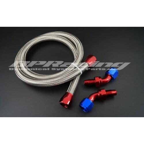 1 Meter AN6 Durable Braided Stainless Steel Racing Fuel Oil Hose Line / 6AN Oil Cooler Hose Line + 45 degree oil hose Fitting