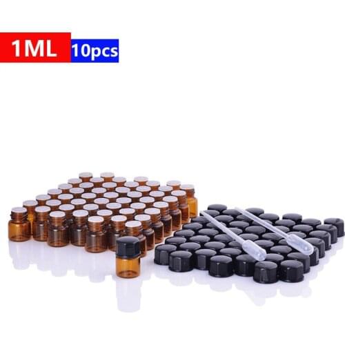 10pcs Science Laboratory 1ml Mini Brown Cream Sample Bottle Cosmetics Glass Bottle Office Trial Essential Oil Bottle
