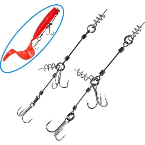 20Pcs Fishing Treble hooks with Twist Lock Jig Bass fishing hook Spring Lock Pin for Soft worm Trout lures Accessories