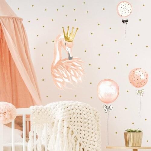 2021 New Pink Watercolor Balloon Crown Flamingo Wall Sticker DIY Paste for Girls Bedroom Beautification Decorative Home Decor