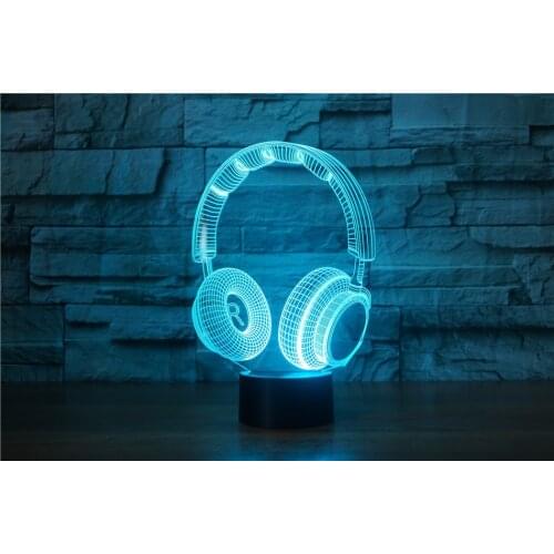 3D LED Night Light Music Dynamic Headset Action Figure 7 Colors Touch Optical Illusion Table Lamp Home Decoration Model