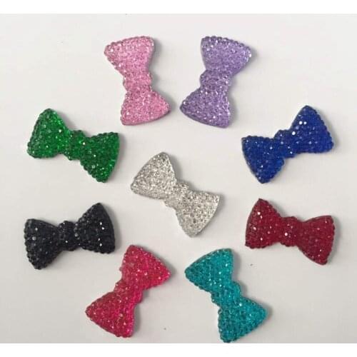 40pcs 11*20mm Mix colour 3D Resin Rhinestone Flat Back Bow Tie For Cell Phone Crafts Clothing DIY Decorations -B64A