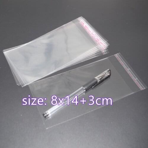 500pcs Clear Resealable BOPP/Poly/ Cellophane Bag 8x14+3cm Transparent OPP Self Adhesive Plastic packaging cosmetic Packing bags