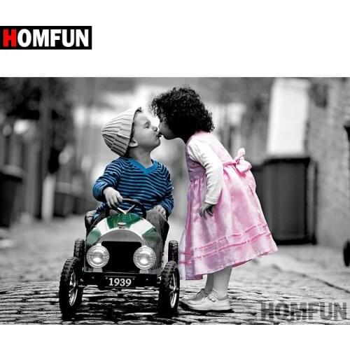 HOMFUN 5D DIY Diamond Painting Full Square/Round Drill "Child couple" 3D Embroidery Cross Stitch gift Home Decor A04077