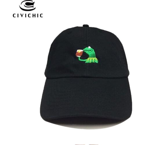 CIVICHIC Unisex Kermit Frog Sipping Tea Baseball Cap None of Business Strapback Dad Hat Finals Champion King Headwear HT101
