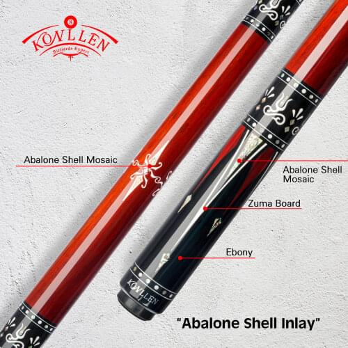 KONLLEN Billiard Pool Cue 12.5mm Tip Solid Wood Shaft Tecnologia 3*8/8 Joint Real Inlay Cue Stick 148cm Red Cue With Extension