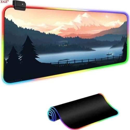 XGZ West Lake Map RGB USB Gaming Large Mouse Pad Computer Locking Edge Padmouse with LED Backlight for Keyboard Desk Mat Mause