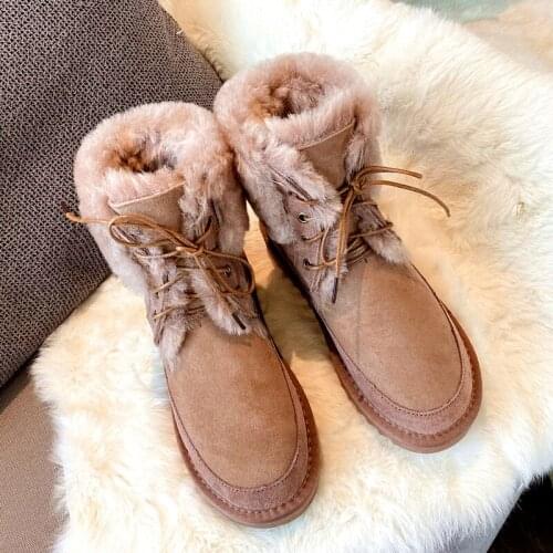 Brand Snow Boots Womens Fur And Fur One-piece Lace Up Waterproof Plush Thermal Cotton Shoes Womens Winter Martin Boots Short B