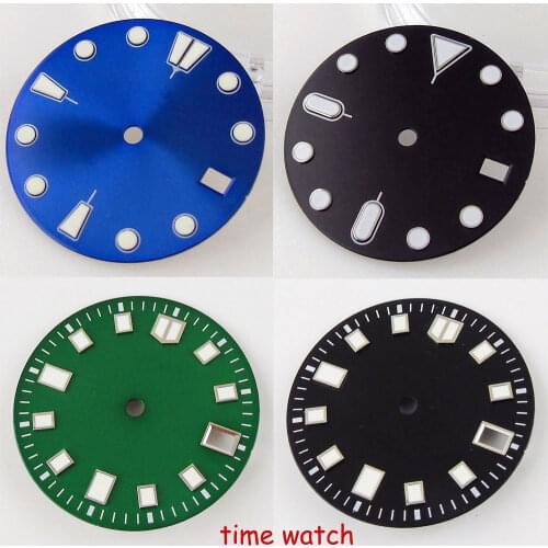 28.5mm Black/Green Watch Dial Spare Parts Fit For NH35/NH35A Automatic Movement Green Lume Face Suitable For 3.8 o'clock Crown