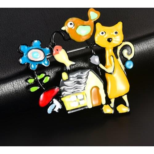 D&Rui Jewelry New Charm Cat Brooches for Women Large Brooches Fashion Cartoon Animal Fish Bird Flower House Brooch Pin Boy Gift