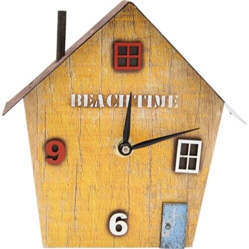 Wood clock tabletop folk art house shape nautical arts and crafts yellow