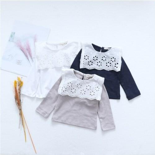 Toddler Kids Blouses Long Sleeve Lovely Turn Down Collar T-shirt Soft Vintage Hollow Out Flower Shirts Baby Girls T Shirt Blouse