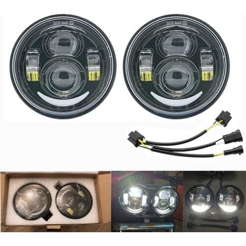 4.65 Inch Twin Dual Motorcycle LED Headlight For Harley Fat Bob Headlamp Black