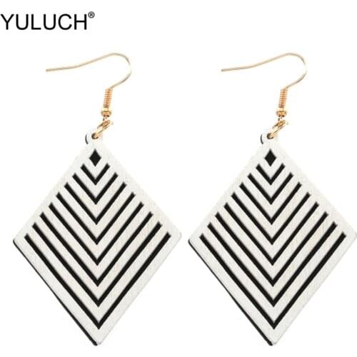 YULUCH Double-layer Wooden Chip Black White Leaf Ethnic Natural Pendant Fashion Drop Earrings for Women Earrings Accessories