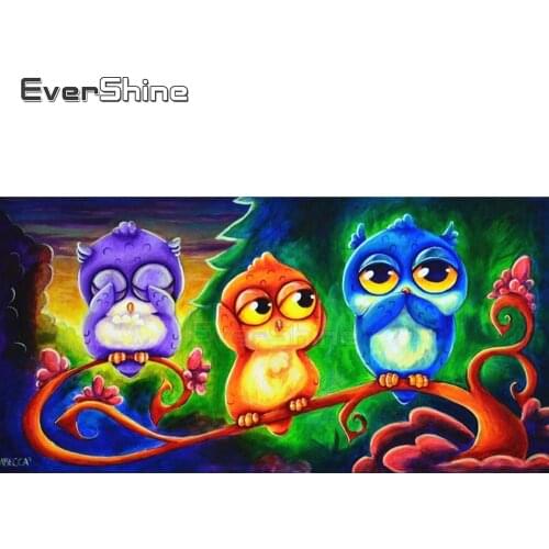 EverShine Mosaic Diamond Embroidery Cartoon Cross Stitch Diamond Painting With Square Rhinestones Owl Diamonds Art Children Gift