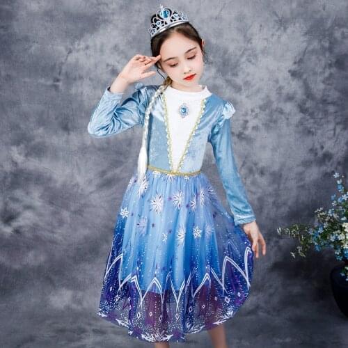 Jargazol Kids Elsa Princess Dress Snow Embroidery Autumn Long Sleeve Dresses for Girls Part Costume Little Girl Birthday Outfits
