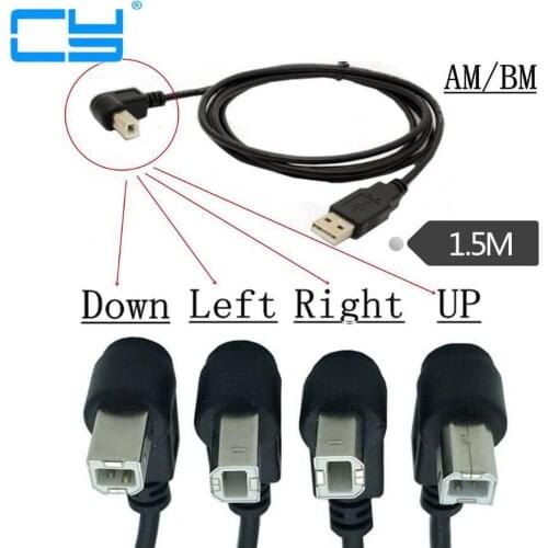 Type A Male to Type B Male 90 degree Up & Down & Left & Right Angled USB 2.0 Printer Scanner Cable 1.5m 5 Feet