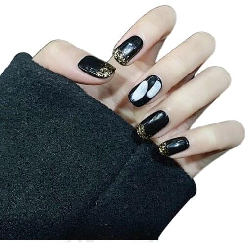 Adhesive Nail Beauty in Black and White Detachable Attractive Fashion Simple Glue Stype for Womens Daily Life SANA889