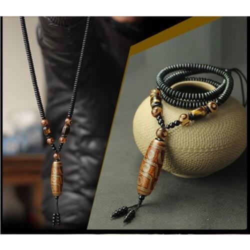 Brown Tibetan Dzi Bead Pendant 9 Eyes Amulet coconut shell Hanging Necklace Lucky Bless You